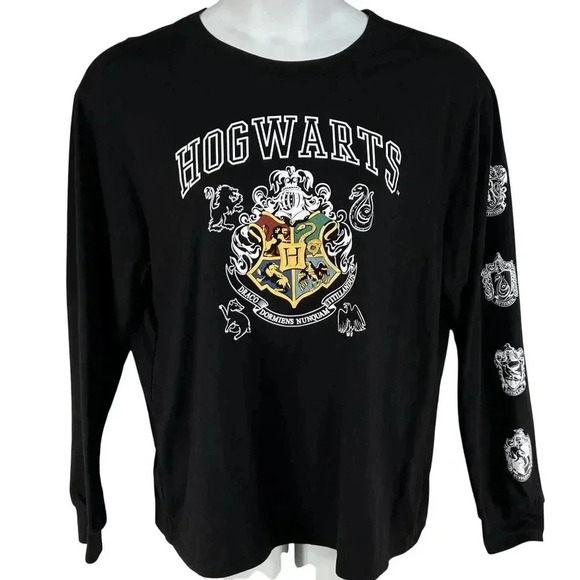 Harry Potter Hogwarts 2X Long Sleeve Blk Shirt Wizarding World Crest Logo Witchy - Picture 6 of 13